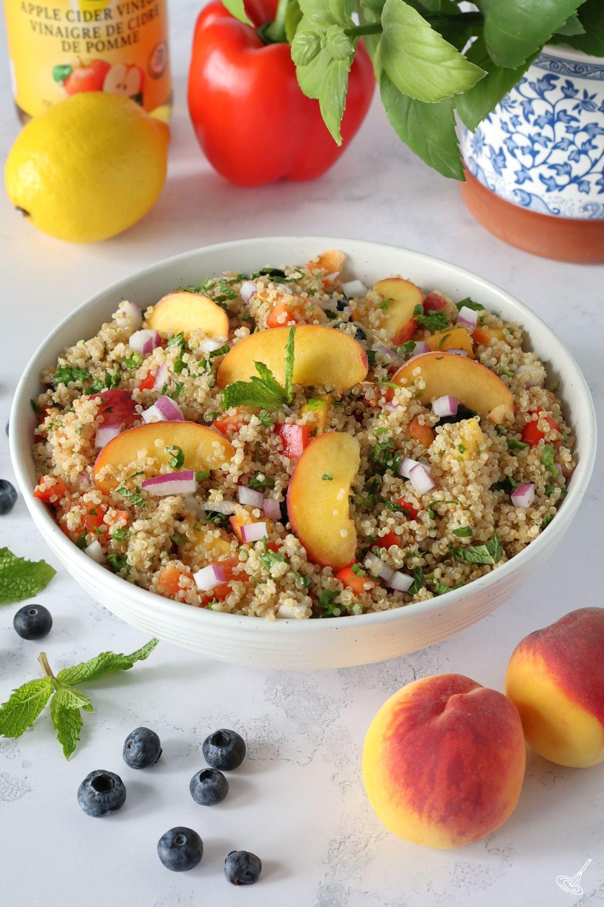 Peach Quinoa Salad in a serving bowl.