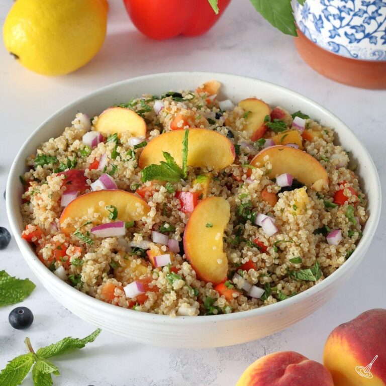 Peach Quinoa Salad in a serving bowl.