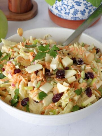 Apple Cranberry Coleslaw in a serving bowl.