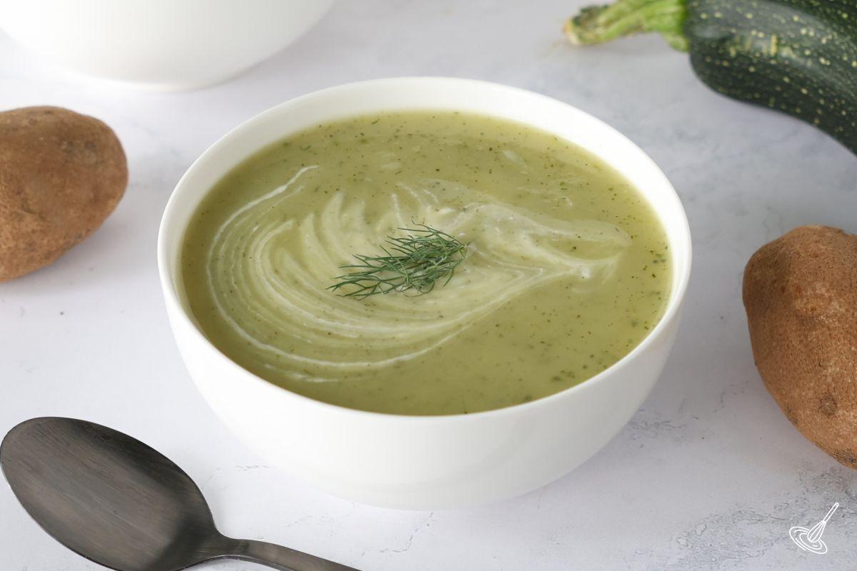 Zucchini Dill Soup in a bowl. 