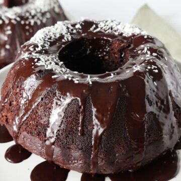 Chocolate Zucchini Bundt Cake on a plate.