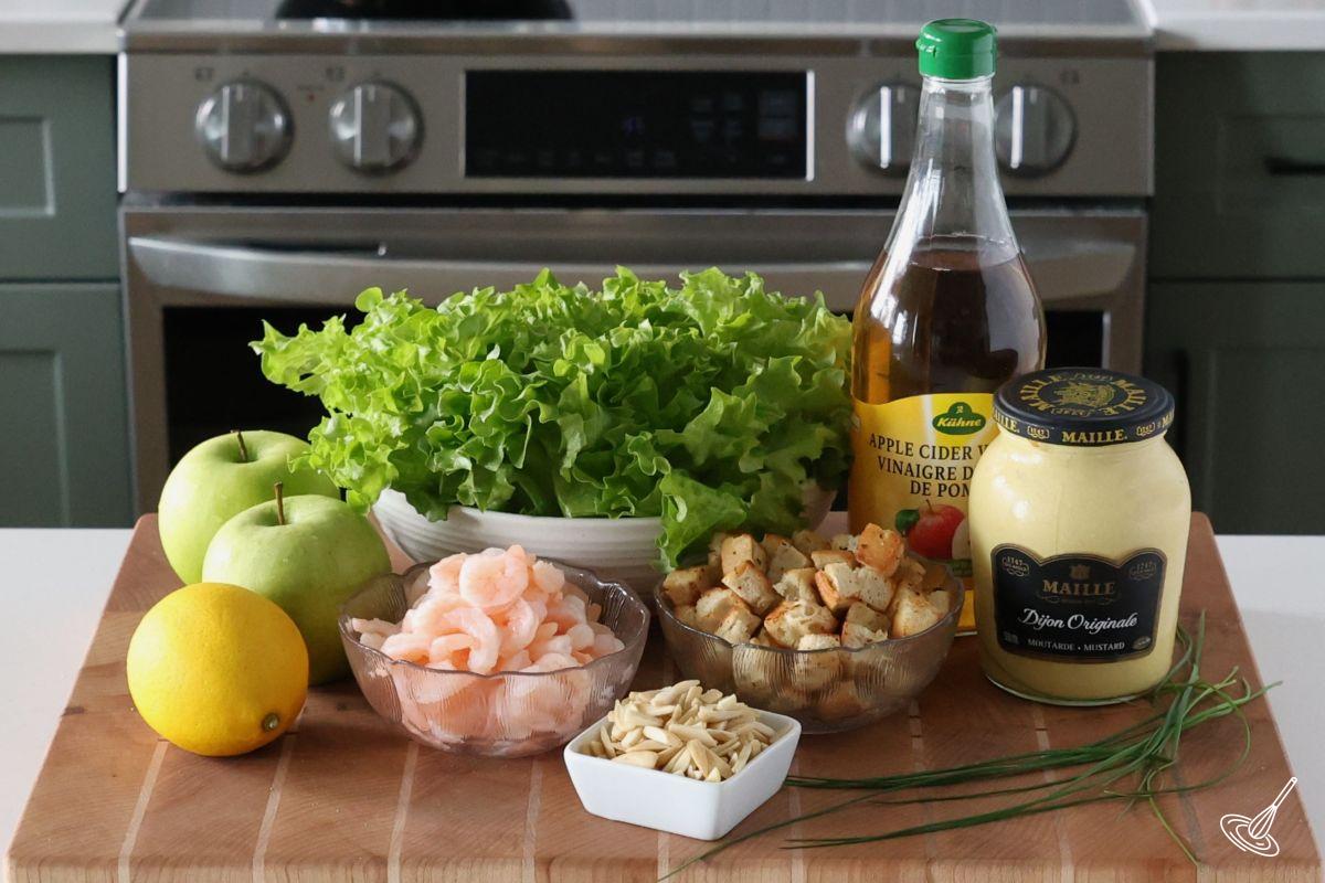 Ingredients on a cutting board to make a salad.