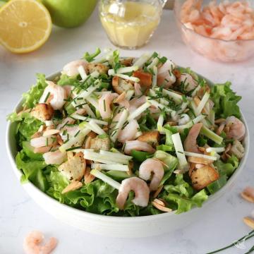 Apple Almond Shrimp Salad in a serving bowl.