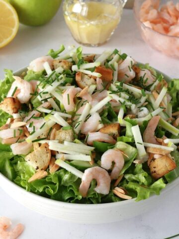 Apple Almond Shrimp Salad in a serving bowl.