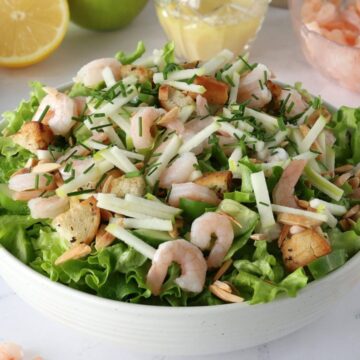 Apple Almond Shrimp Salad in a bowl.