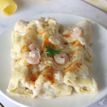 Seafood Cannelloni on a plate.