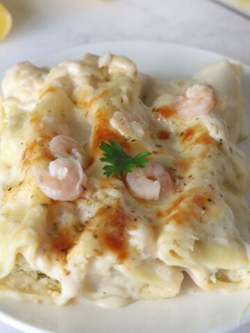 Seafood Cannelloni on a plate.
