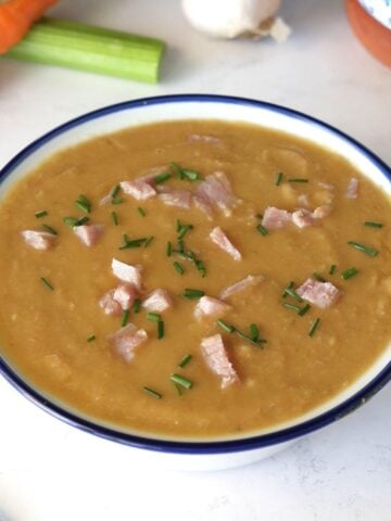 A bowl of Instant Pot Split Pea and Ham Soup