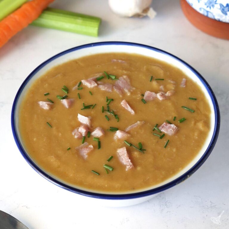A bowl of Instant Pot Split Pea and Ham Soup