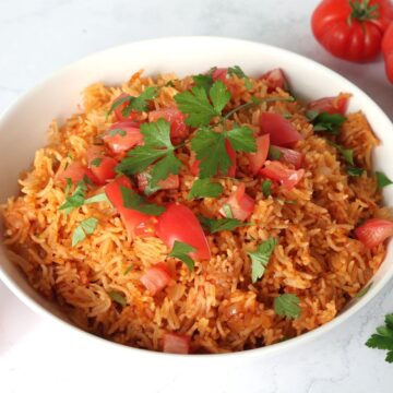 Rice Cooker Mexican Rice in a serving bowl.