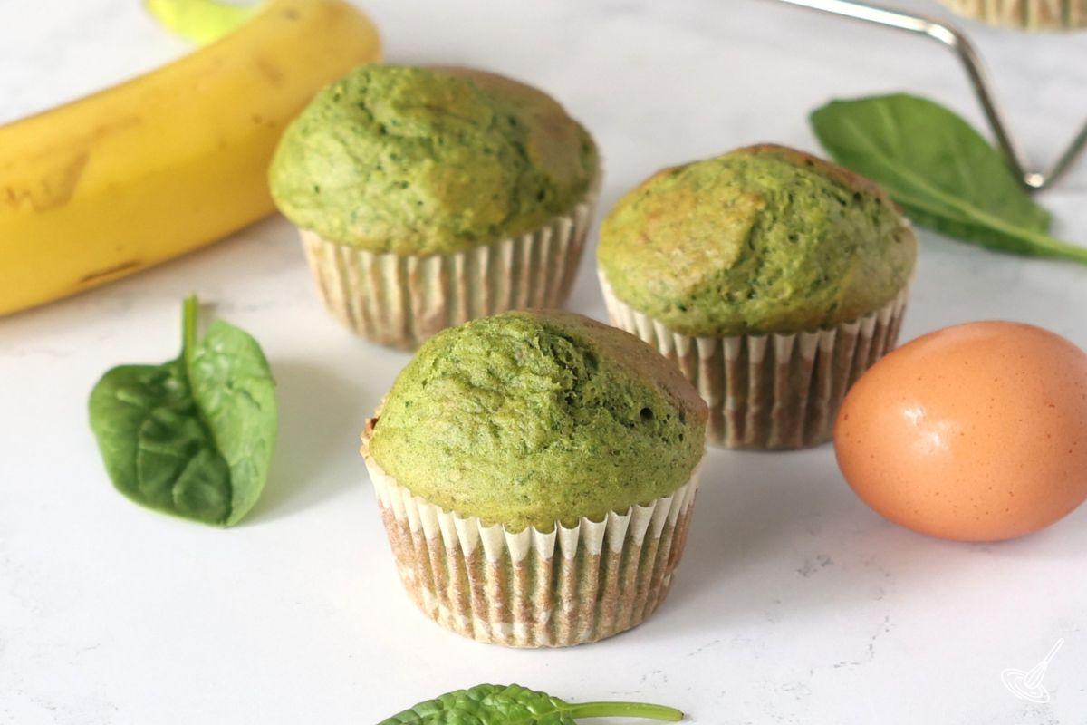 Spinach Banana Muffins on the kitchen counter.