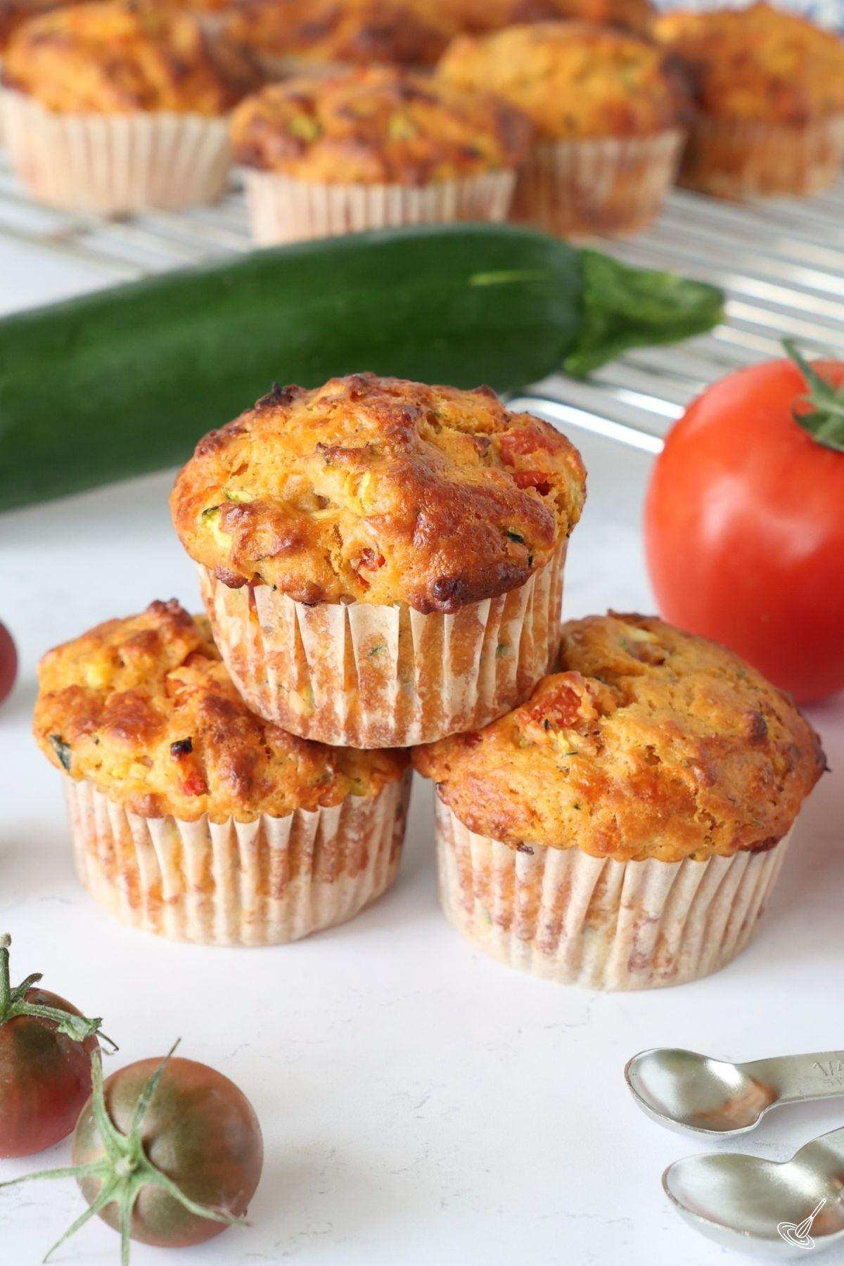 Muffins tomate-courgette empilés.