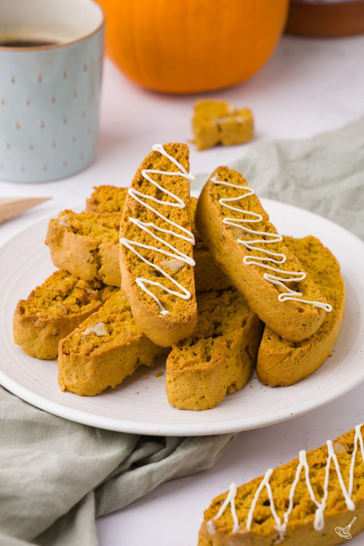 A plate of Maple Walnut Pumpkin Biscotti.