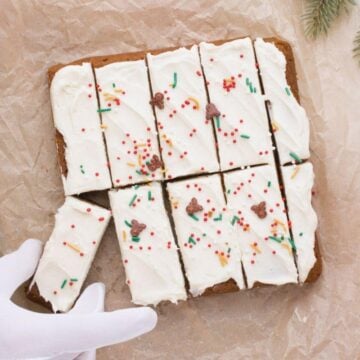 Gingerbread Cookie Bars cut into pieces.