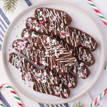 Chocolate Peppermint Biscotti on a plate.