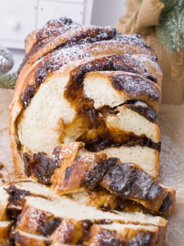 A sliced Cardamom Prune Babka.