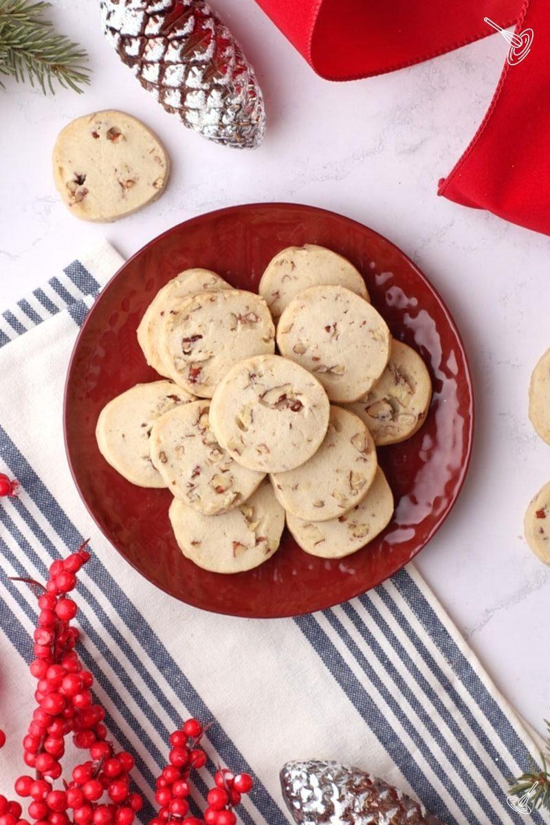 A plate of Maple Pecan Shortbread Cookies 