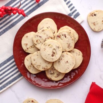 Maple Pecan Shortbread Cookies on a plate.
