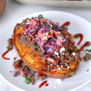 Ground Beef Sweet Potato on a plate.