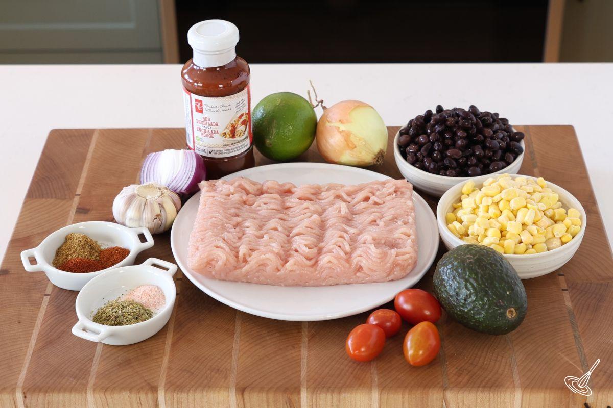 Ingredients on a wooden cutting board