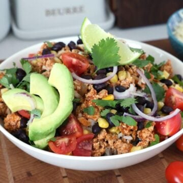 Garnished Ground Chicken Enchilada Bowls