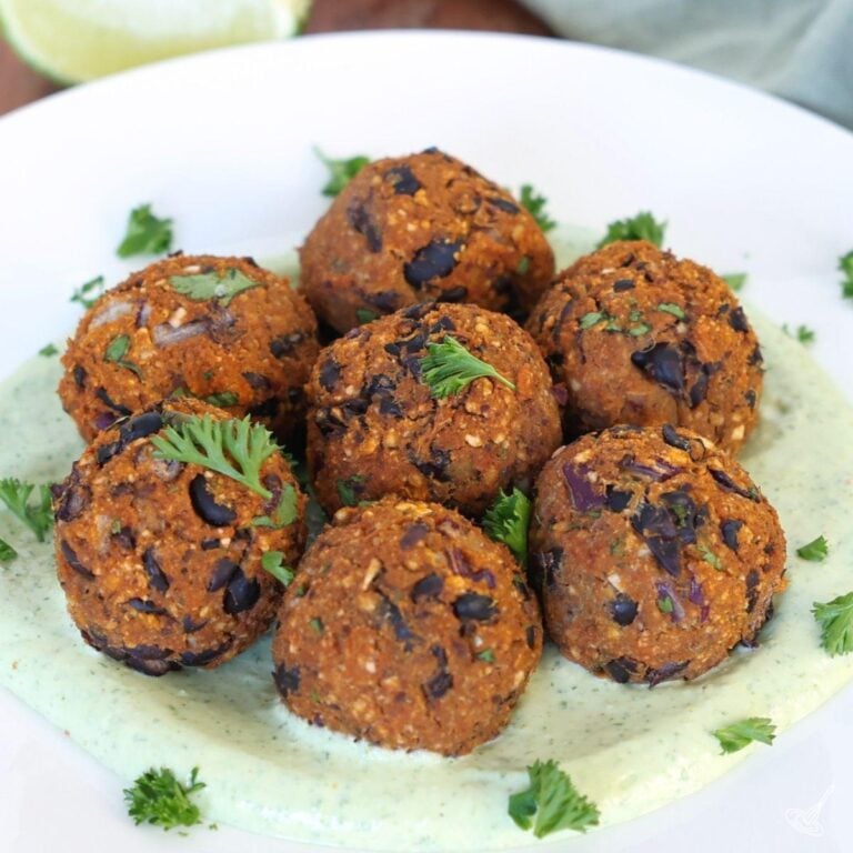Sweet Potato Black Bean Meatballs on a plate.