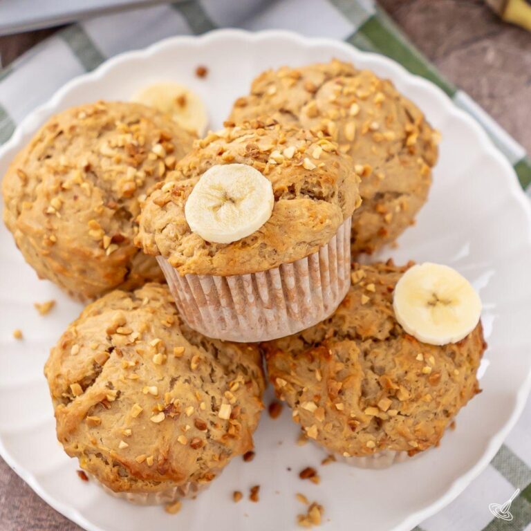 Banana Peanut Butter Muffins on a plate.