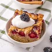Baked Blackberry Oatmeal in a dish.