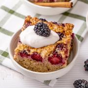 Baked Blackberry Oatmeal in a dish.