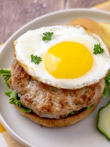 Turkey Breakfast Patties on a sandwich with egg.