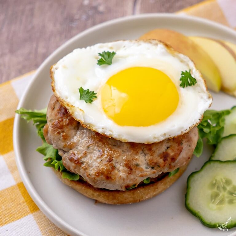 Turkey Breakfast Patties on a sandwich with egg.