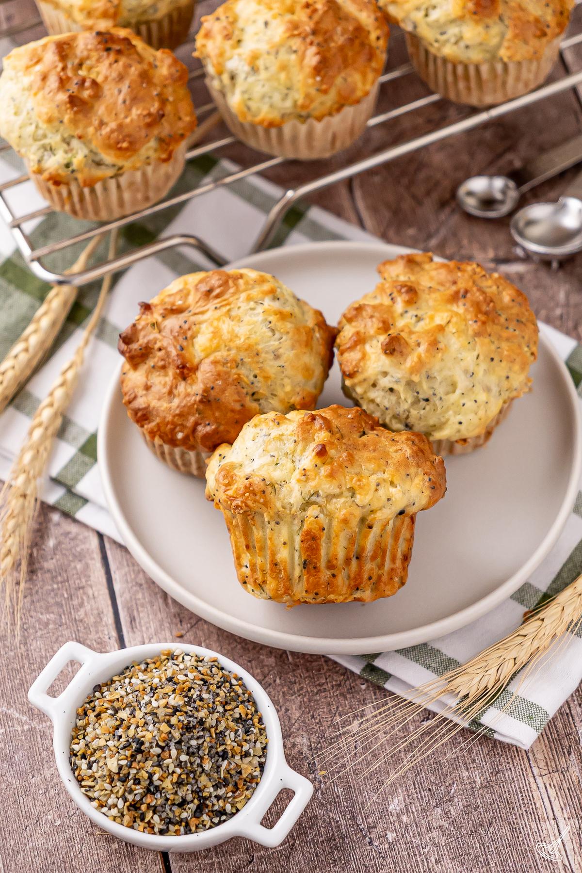 Everything Bagel Savory Muffina on plate.