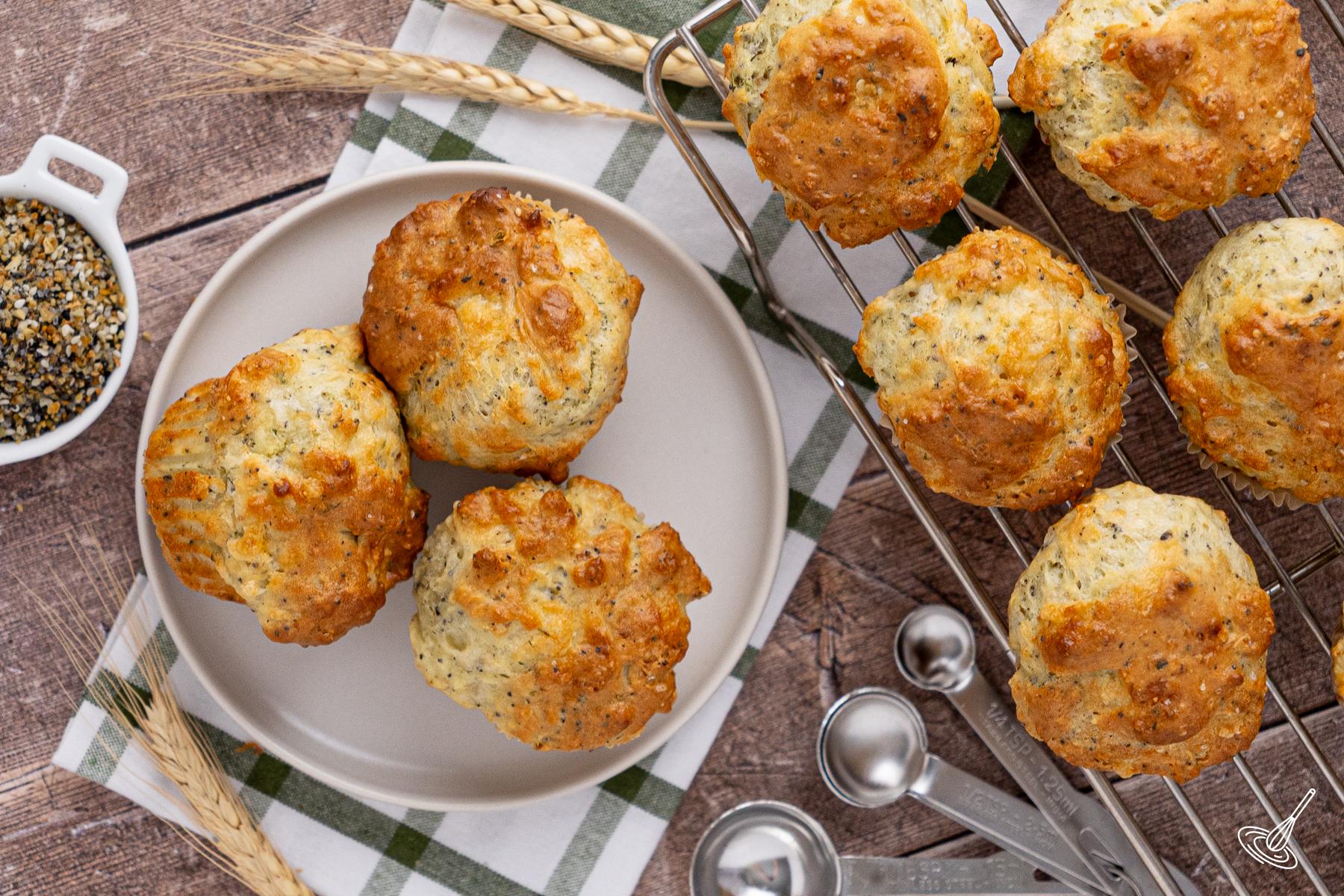 Everything Bagel Savory Muffins on a cooling rack