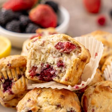 Mixed Berry Flax Muffins on a plate.