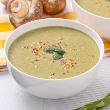 A bowl of Coconut Asparagus Soup.