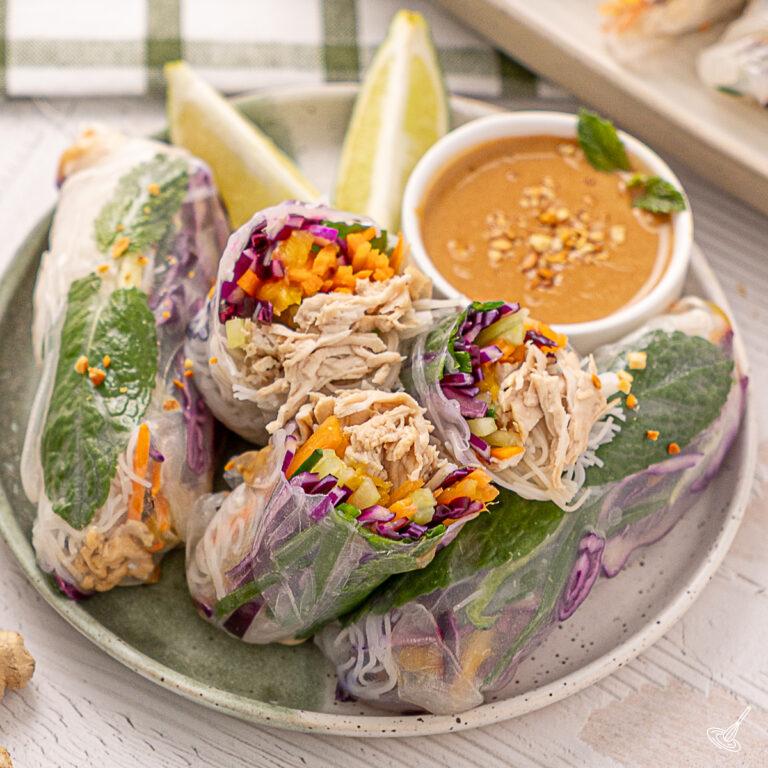Turkey Spring Rolls on a plate.