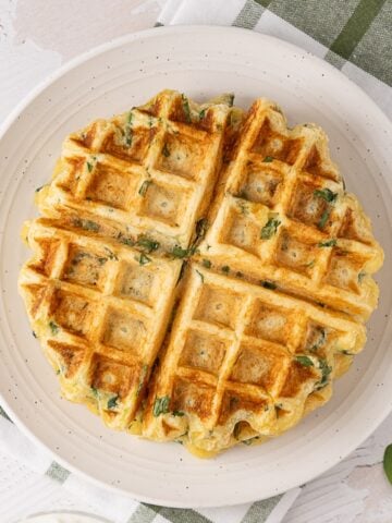Cottage Cheese Spinach Waffles on a plate.