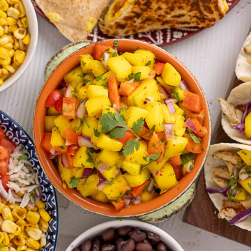 Easy Mango Lime Salsa in a serving bowl.
