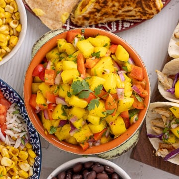 Easy Mango Lime Salsa in a serving bowl.