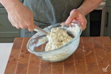 fold together dry and wet ingredients for the pancakes