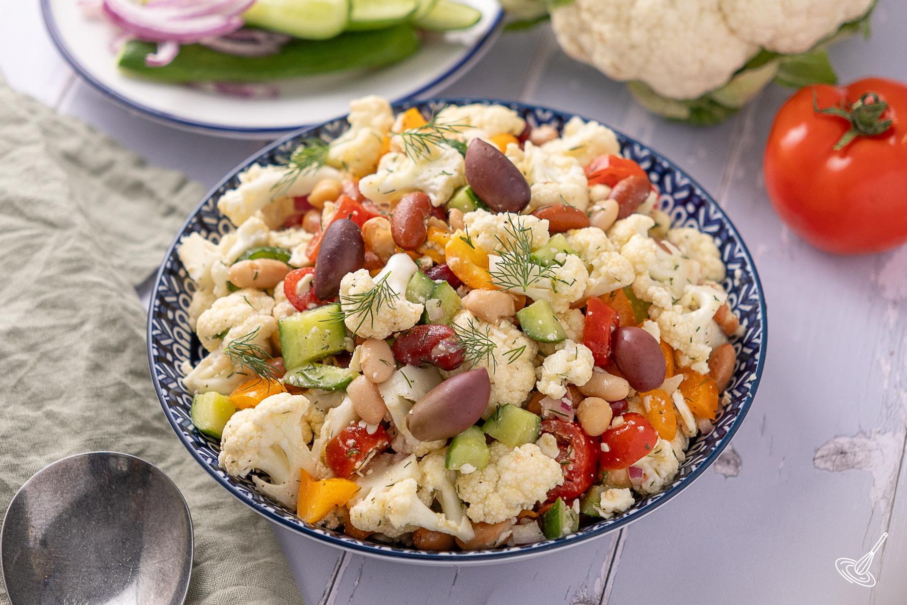 Marinated Cauliflower Salad in a serving bowl. 
