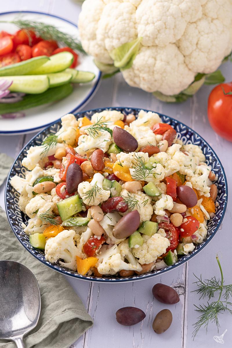 Marinated Cauliflower Salad in a serving bowl.
