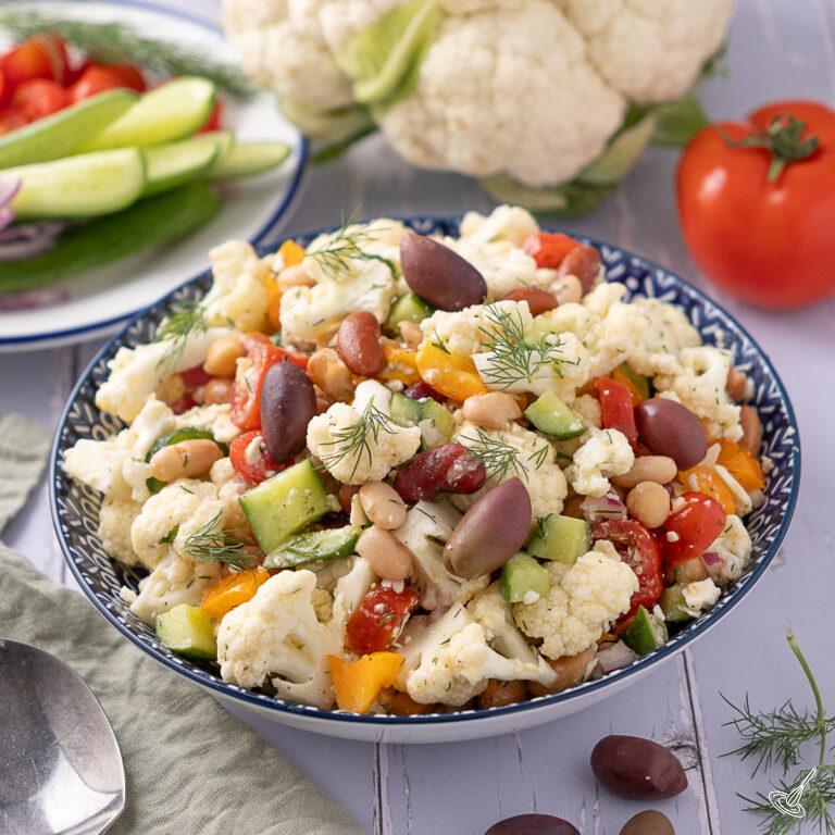 Marinated Cauliflower Salad in a serving bowl.
