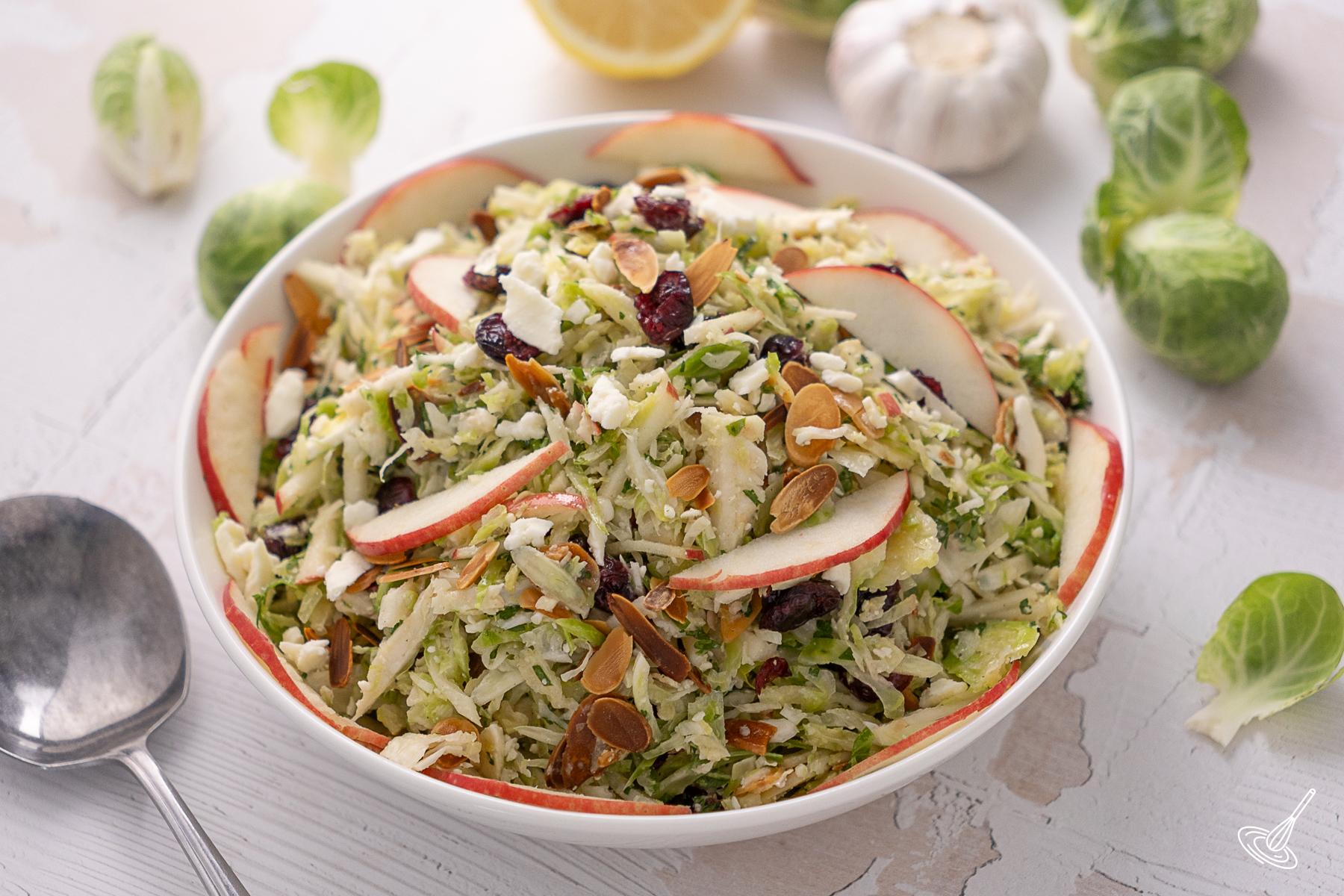 Shaved Brussels Sprout Salad in a serving bowl.