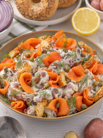 Smoked Salmon Dill Potato Salad in a serving bowl.