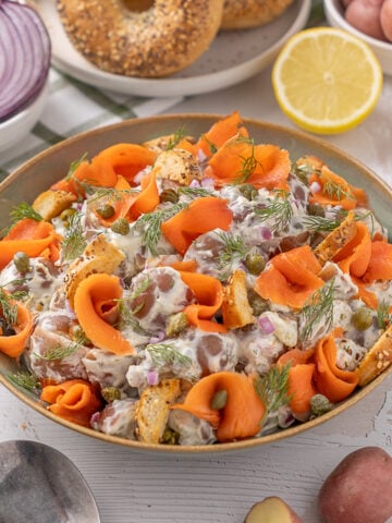 Smoked Salmon Dill Potato Salad in a serving bowl.