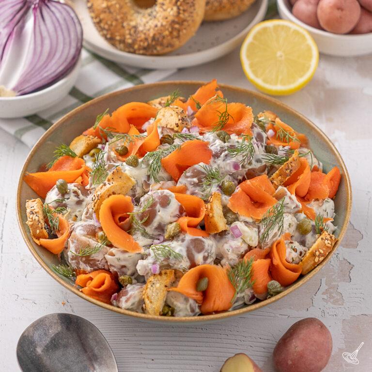 Smoked Salmon Dill Potato Salad in a serving bowl.