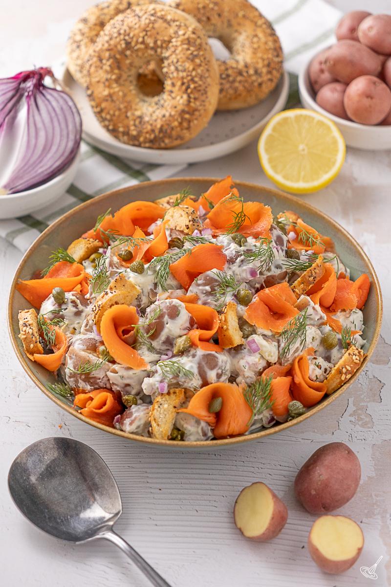 Smoked Salmon Dill Potato Salad in a serving bowl.