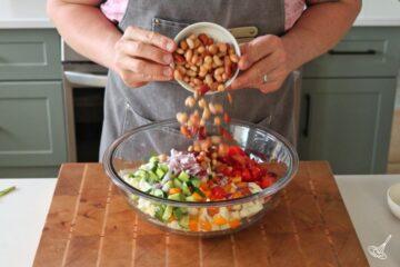 Add chopped vegetables to bowl.