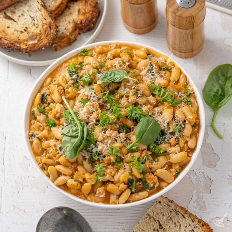 Creamy White Bean and Spinach Sausage Skillet
